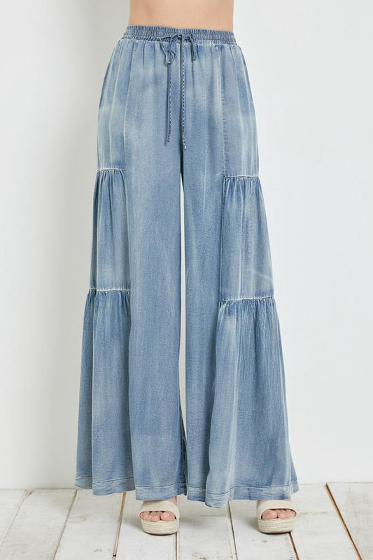 WASHED DENIM PALAZZO PANTS