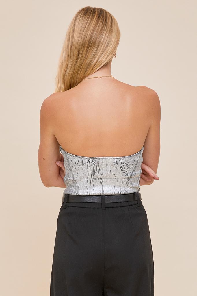 METALLIC STRAPLESS TOP