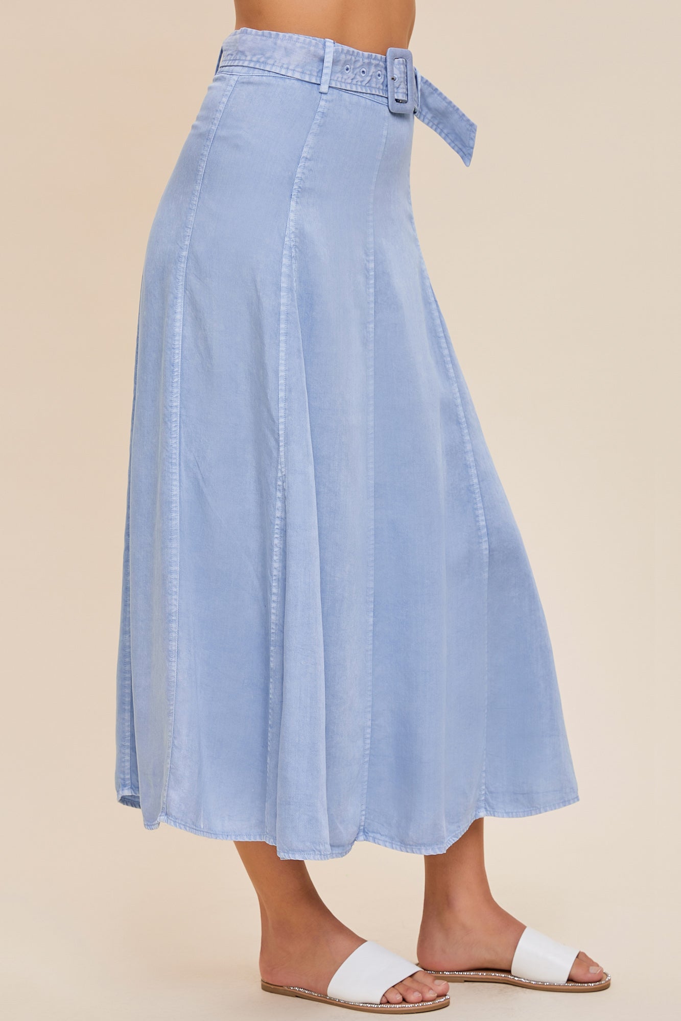 BELTED FLARE MIDI SKIRT