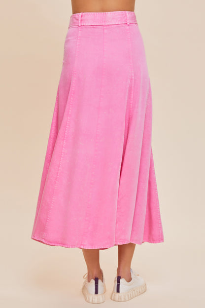 BELTED FLARE MIDI SKIRT