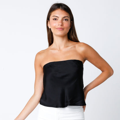 STRAPLESS SATEEN TOP