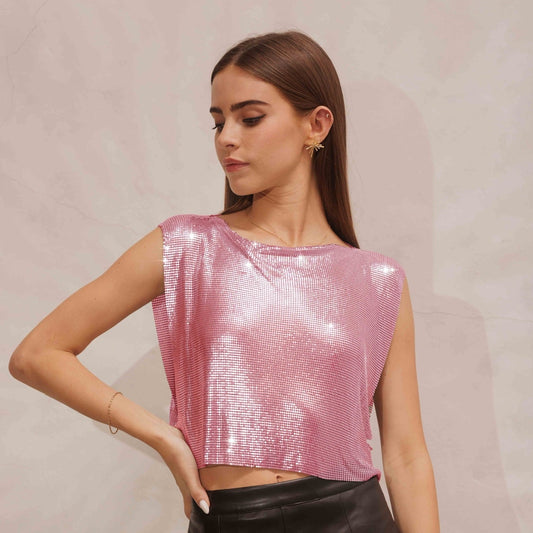 METALLIC PINK MESH TOP