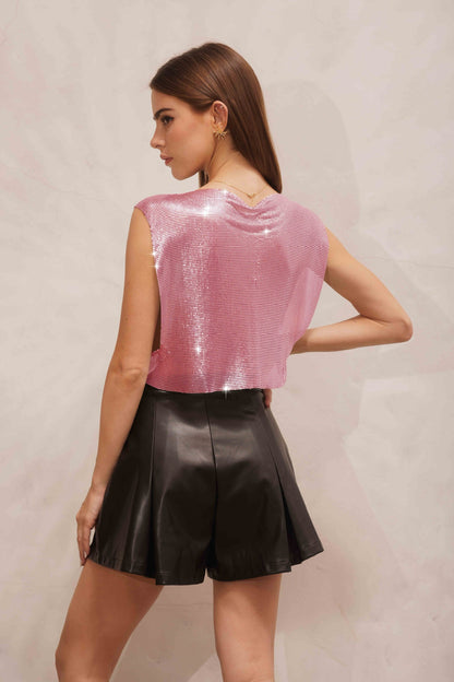 METALLIC PINK MESH TOP