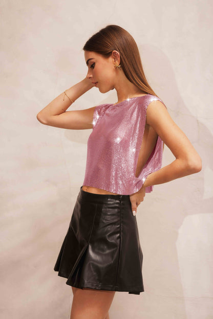 METALLIC PINK MESH TOP