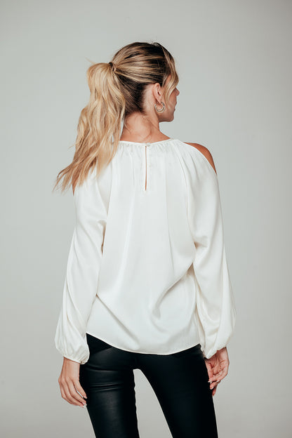 COLD SHOULDER LONG SLEEVE BLOUSE