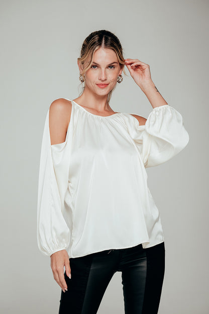 COLD SHOULDER LONG SLEEVE BLOUSE