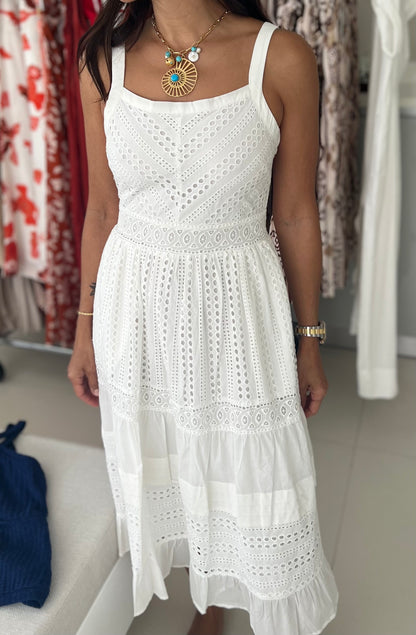 EYELET MIDI DRESS