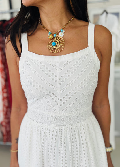 EYELET MIDI DRESS