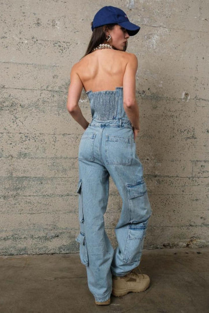 TUBE TOP DENIM JUMPSUIT