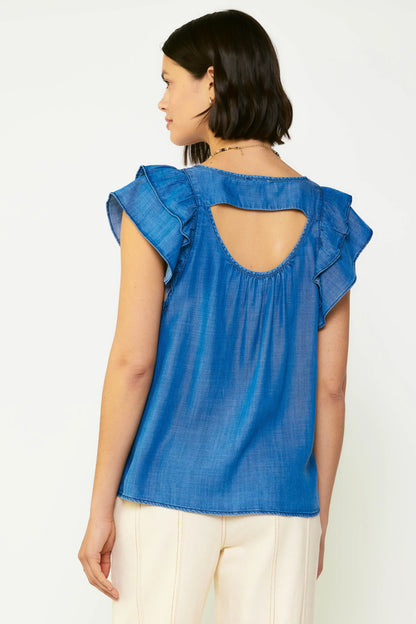 SQUARED NECK SOFT DENIM BLOUSE