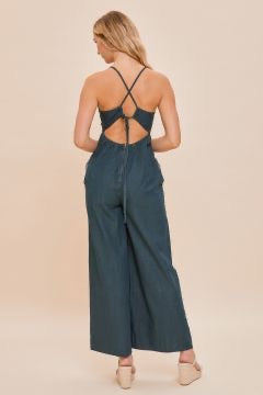 RIBBON TIE DENIM JUMPSUIT