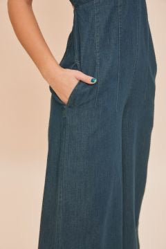 RIBBON TIE DENIM JUMPSUIT