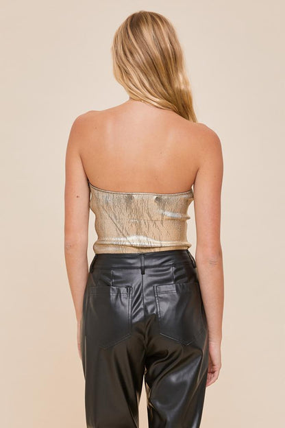 METALLIC STRAPLESS TOP