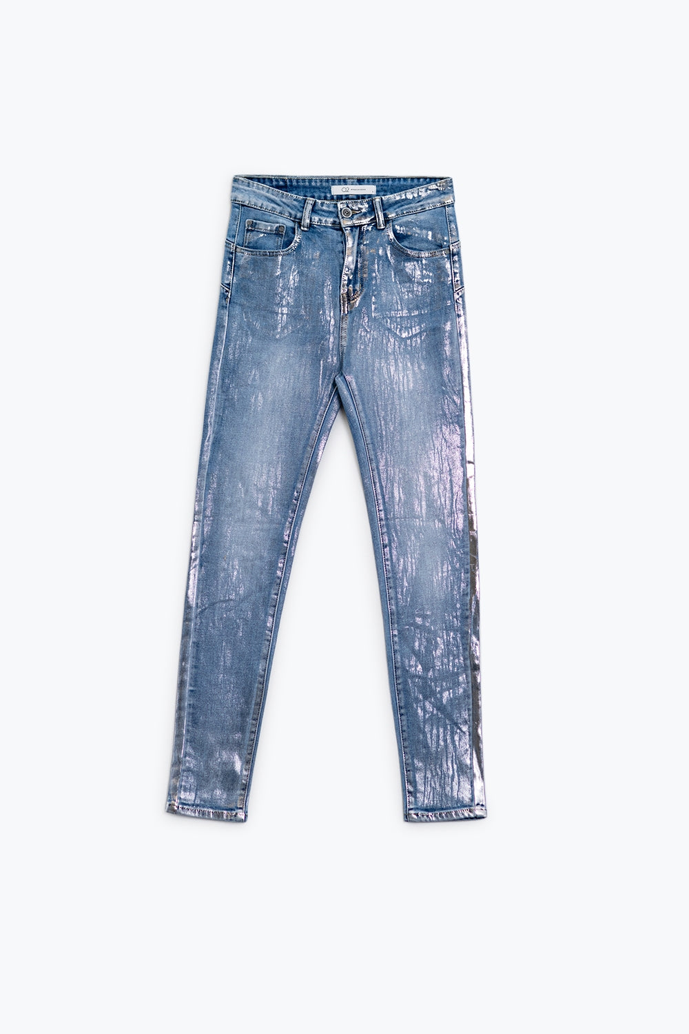 HIGH WAISTED JEAN WITH SILVER COATED EFFECT