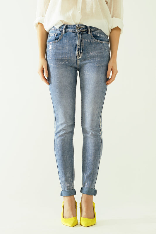 HIGH WAISTED JEAN WITH SILVER COATED EFFECT