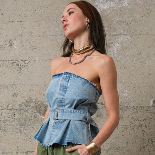 DENIM BUSTIER TOP