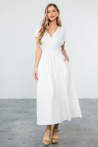 SMOCKED POPLIN MAXI DRESS